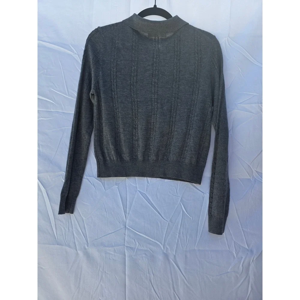 MAER Women Gray Long Sleeve Cable Knit Polo Sweater Bow Detail Size Medium - Picture 3 of 6